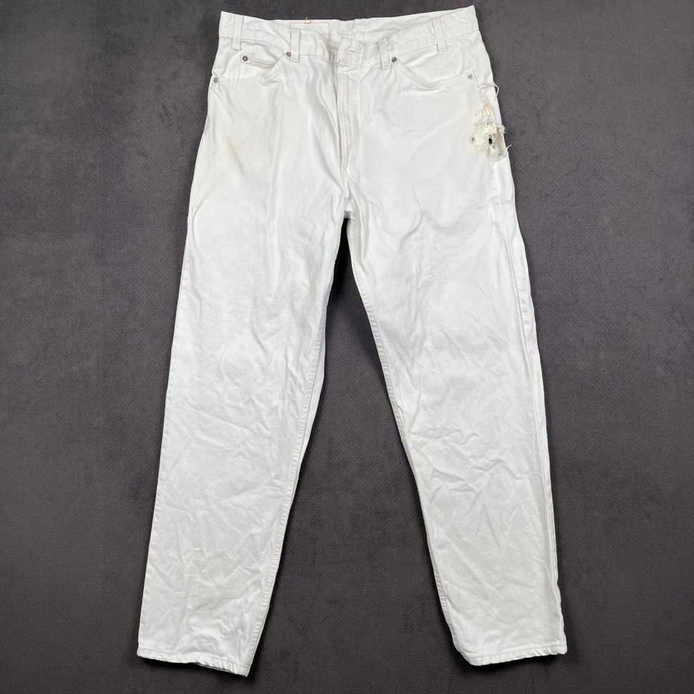 Vintage Levis 550 Jeans Mens 38x34 White Relaxed Fit USA Orange Tab 90s Thrashed